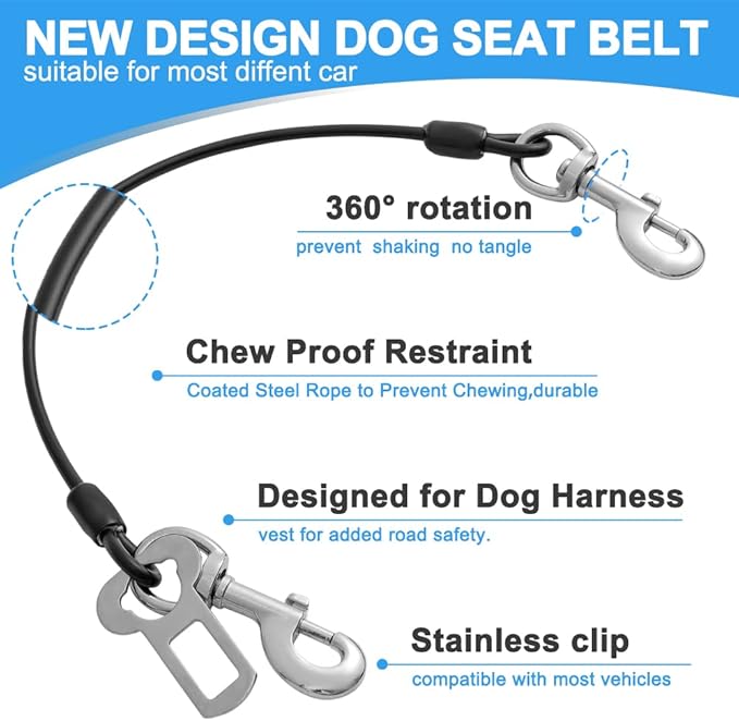Dog Seat Belt Harness for Car,2pcs Dog Seatbelt of Coated Wire Leash Safety Restraint,No Chew Tether Cable Vehicle Dogs Accessories,Double Clips & Latch (2 Pack Black, 32 inch/80 CM)