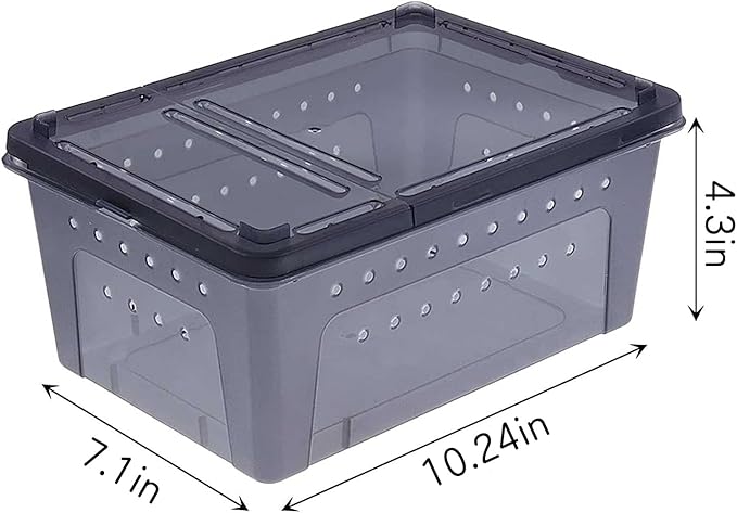 kathson Reptile Feeding Box Portable Small Snake Terrarium Habitat Mini Pet Breeding Cage Hatching Container Transparent Lizard Houses for Tarantula Spider Scorpion Gecko Frog 2PCS (Black)