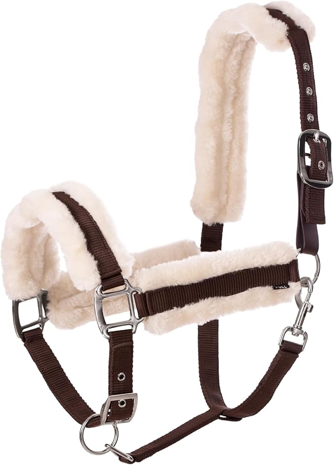 Equinavia Valkyrie Soft Ultra Fleece Padded Adjustable Breakaway Horse Halter - Brown/Ivory White - Cob