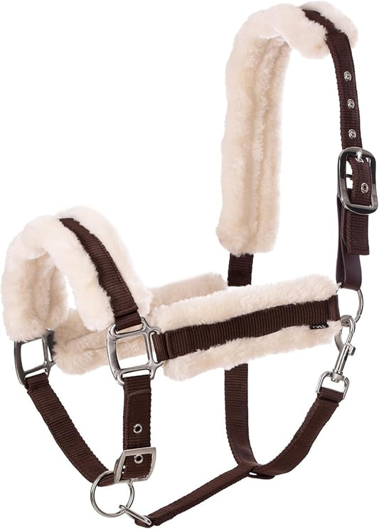 Equinavia Valkyrie Soft Ultra Fleece Padded Adjustable Breakaway Horse Halter - Brown/Ivory White - Cob