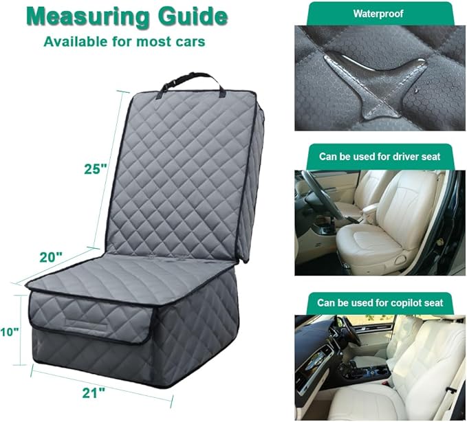 Waterproof Front Seat Cover Dog Car Seat Covers Nonslip and Full Protection with Side Flaps Fits Most Cars, Trucks, SUVs(Grey, 1Pack)