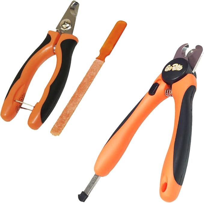 GoPets Pet Nail Clipper Bundle for Dogs and Cats with Large and Small Nail Trimmer with Free Nail File Grinder with Quick Guard and Angled Blades for Safety 2 Nail Cutter Bundle