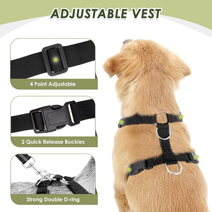 SlowTon Dog Seat Belt Harness for Car, Dog Car Harness Adjustable Mesh Breathable & Dog Seatbelt Safety Tether with Elastic Bungee for Small Medium Large Pets(Fuchsia, Double Clip, M)