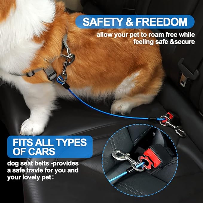 Dog Seat Belt Harness for Car,2pcs Dog Seatbelt of Coated Wire Leash Safety Restraint,No Chew Tether Cable Vehicle Dogs Accessories,Double Clips & Latch (2 Pack Black, 32 inch/80 CM)