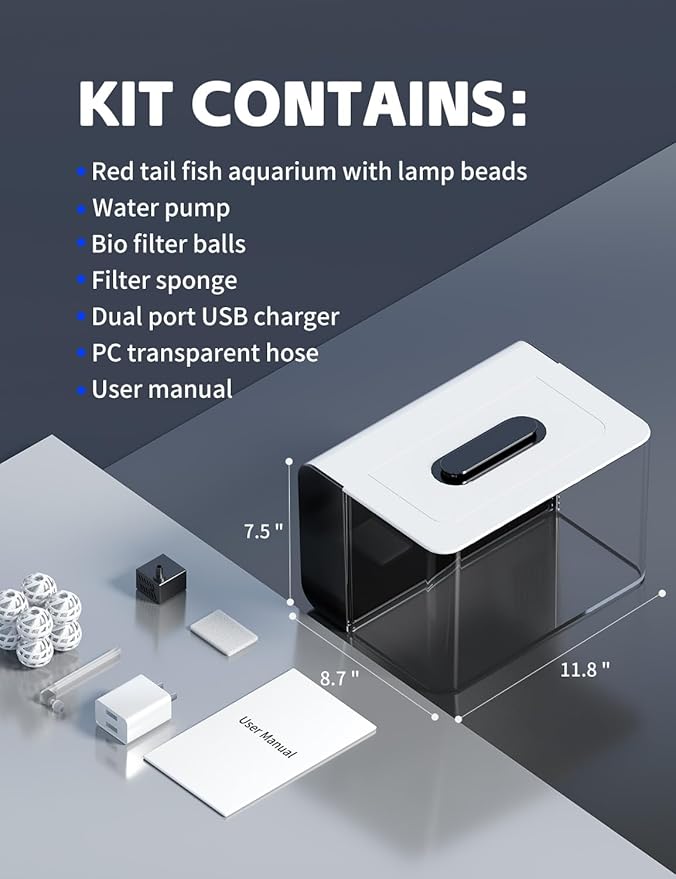 2.5 Gallon Fish Tank Small Aquarium Starter Kit with Hidden Filtration, 3 Color Light, Self Cleaning Nano Tank for Betta, Shrimp, Guppy, Angelfish