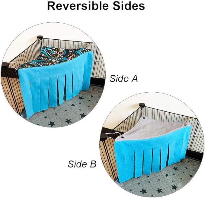 RIOUSSI Guinea Pig Hideout Hideaway Corner Fleece Toys Cage Accessories with Reversible Sides, Random/Gray-Blue+Pink, Pack of 2