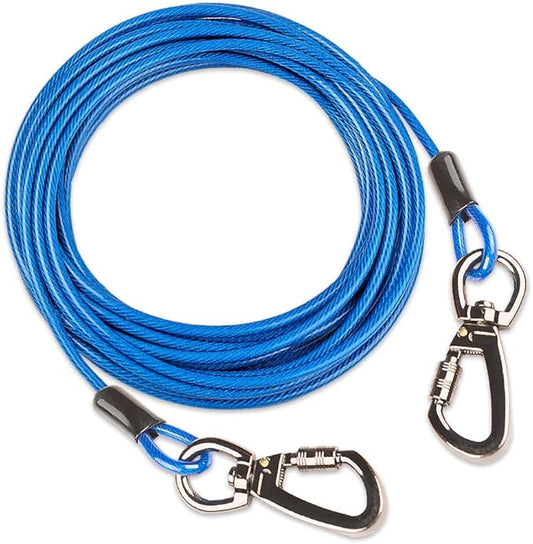 Dog Tie Out Cable, 50FT, Blue, Suitable for Dogs up to 350 pounds, Lightweight, Non-Winding, for Outdoor Use