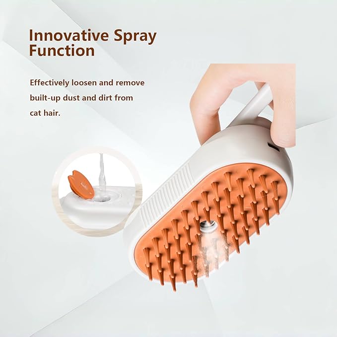 Steam Cat Brush Dog Steam Brushes for Indoor Cats 4 in 1 Rechargeable Enhanced Spray Steamy Brush Massage Anti Static Cleaning Shedding Combing All Hair Types Long Lasting Cloud Care (white)