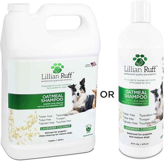 Lillian Ruff Calming Oatmeal Pet Shampoo for Dry Skin & Itch Relief with Aloe & Hydrating Essential Oils - Replenish Moisture & Deodorize - Tearless Dog Shampoo for Normal/Sensitive Skin (Gallon)