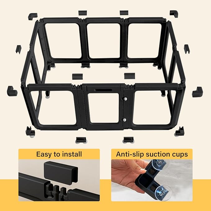 Acrylic Clear Dog Play Pen Indoor, Plastic Puppy Playpen with Door, Clear PlayPen for Dog Cat Rabbit Ferret, Easy Assemble Pen, Preferable Small Cage, 23.6" H, 10PCS, Black