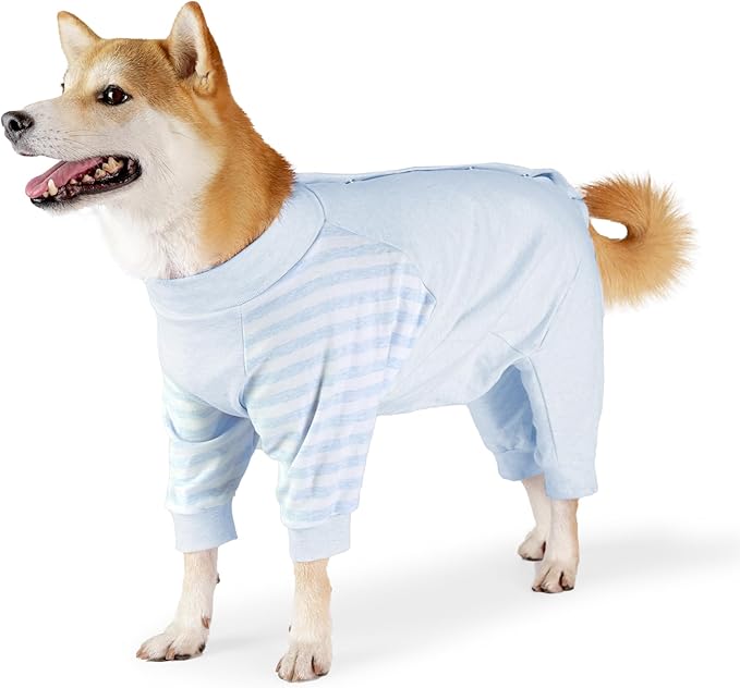 Dog Recovery Suit, Abdominal Wound After Surgery Wear, Anti Licking Bodysuit with Snaps, E-Collar & Cone Alternatives, Long Sleeve Dog Spay Surgical Onesie Prevent Shedding(Large, Blue)