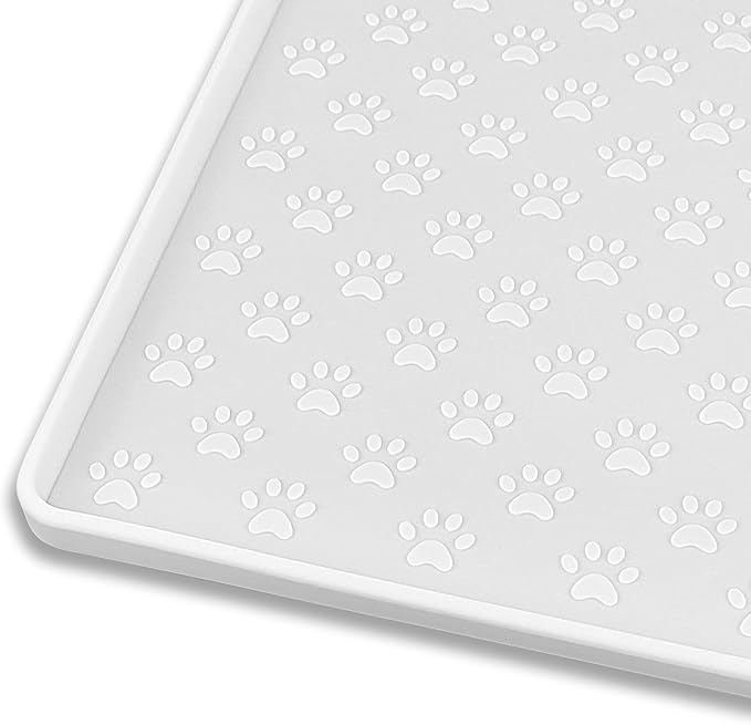 Ptlom Pet Placemat for Dog and Cat, Waterproof Silicone Pet Feeding Bowl Mats for Food and Water, Small Medium Large Dogs Mat Prevent Residues from Spilling to Floor, White, 31.5" 23.6"