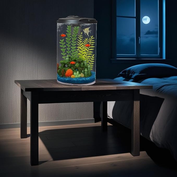 Koller Products Plastic 6-Gallon AquaView 360 Aquarium Kit for Tropical Fish, Betta Fish with LED Lighting and Power Filter Clear, 4-Piece Set