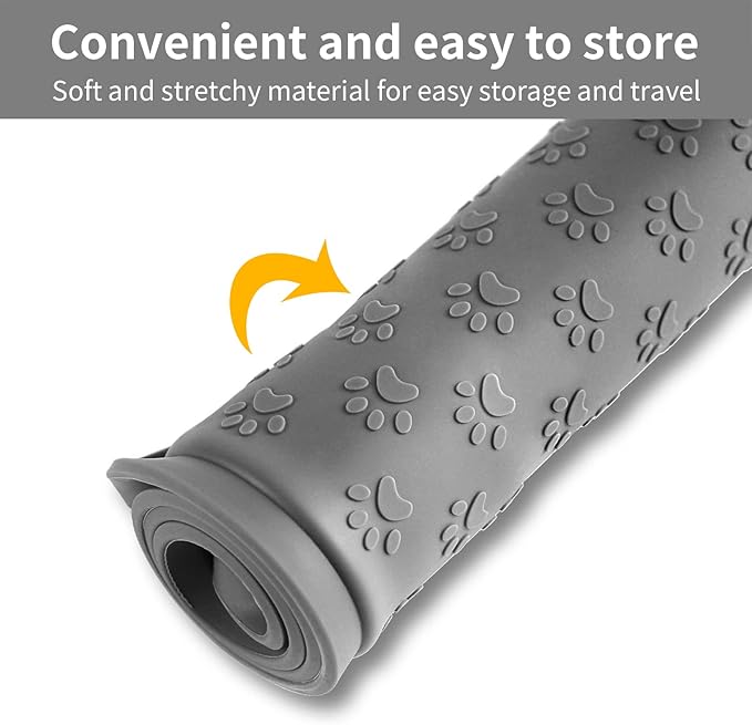 Ptlom Grey Pet Placemat for Dog and Cat, Waterproof Non-Slip Silicone Feeding Bowl Mat Prevent Food and Water Overflow, Puppy Dish Feeder Fountain Trays Suitable for Medium and Small Pets