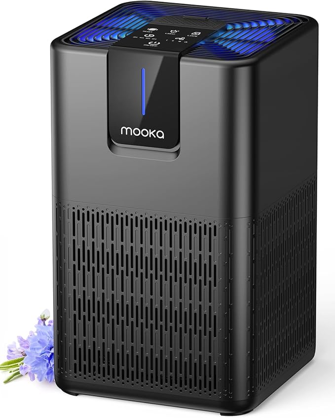 Air Purifiers for Home Large Room Up to 1250 Ft²,MOOKA H13 HEPA Air Purifier for Pets Dust Odor Smoke,Aromatherapy Function,Air Cleaner with 15dB Quiet Sleep Mode for Bedroom Office Living Room,Black