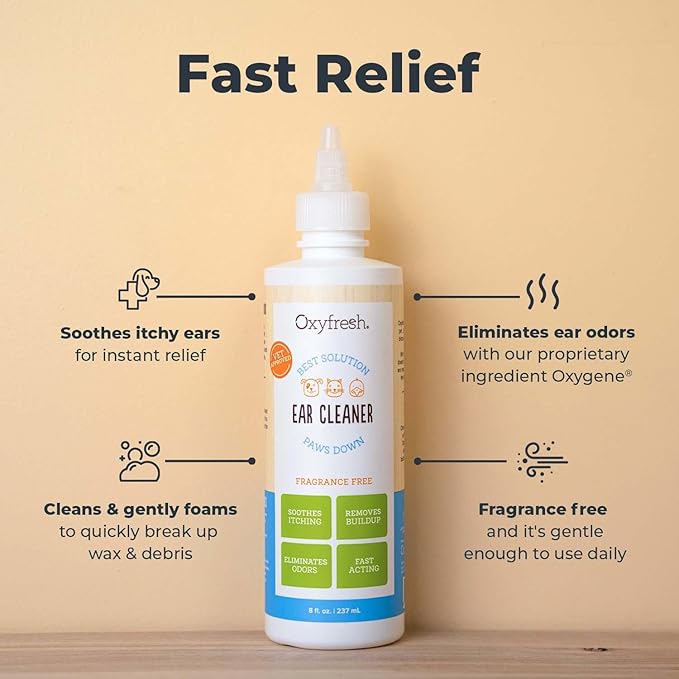 Oxyfresh Advanced Pet Ear Cleaner - Best Dog Ear Cleaner Solution - Helps with Yeast, Wax, Dirt & Itchy Ear Canal - Cleaning, Soothing, & Sting-Free Dog Ear Wash & Cat Ear Rinse 8oz