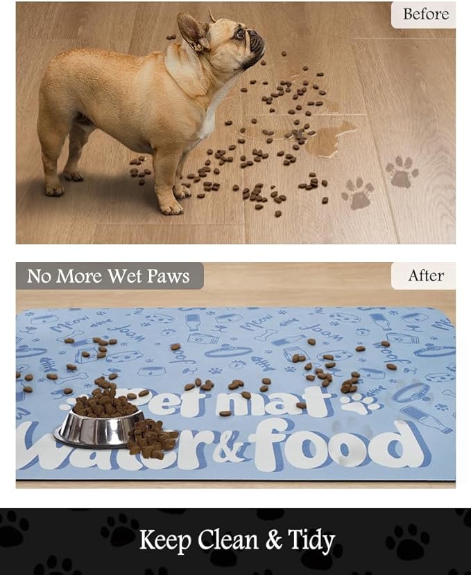 Pet Feeding Mat-Absorbent Dog Mat for Food and Water Bowl-No Stains Quick Dry Water Dispenser Mat-Dog Accessories Pet Supplies-Bowl for Messy Drinkers（PAW,23"x34"