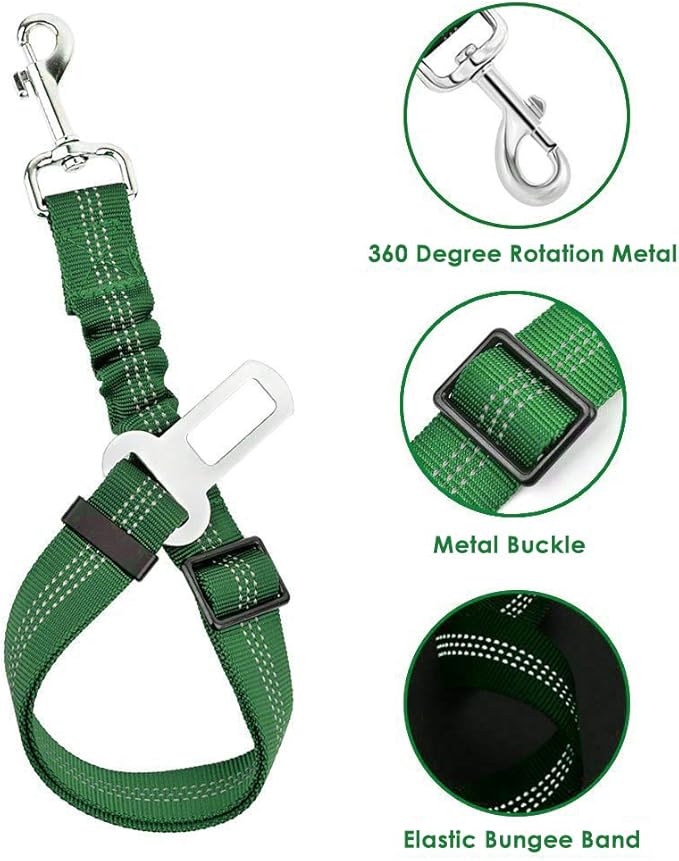 Lukovee Dog Seat Belt - Adjustable Dog Car Harness for Large, Medium & Small Dogs, Soft Padded & Breathable Mesh Dog Seatbelt with Vehicle Connector Strap (Green, Small)