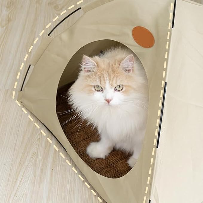 BreezyDen Pop-Up Pet Tent – Portable Indoor/Outdoor Cat Tent, Waterproof Pet Hideaway for Cats & Small Dogs with Mesh Window, Anti-Slip Base & Washable Design (White, XL (20 catties Kitten))