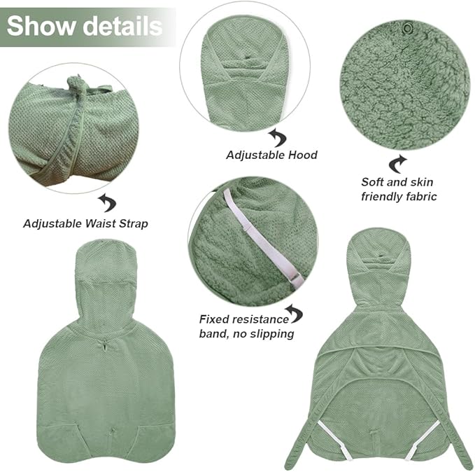 KOOGALSmall to Medium Size Dog Bathrobe, Quick Drying Super Absorbent Used for After Bathing, Warm Dog Towels, Adjustable Hoodies and Belts for Pet Dogs Bath Clothes Products(Green Jacquard, L)