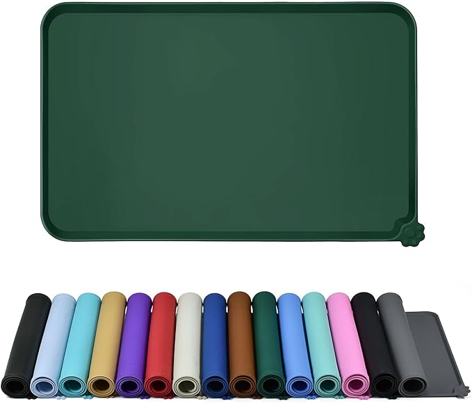 Waterproof Pet Feeding Mat with High Raised Edges, Heavier and Thicker Placemats for Cat Dog Water Bowl with BPA Free, Dogs Cats Food Mats for Messy Drinkers to Prevent Spill and Protect Floors