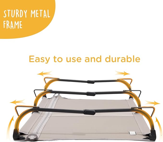 Daisy Cot, XL Foldable Elevated Dog Bed, Portable Raised Outdoor Folding Dog Cot, Cooling, Chew Proof, Waterproof, Heavy Duty Up to 160 lbs for Camping/Home, Brown, 49"x 33"x7"