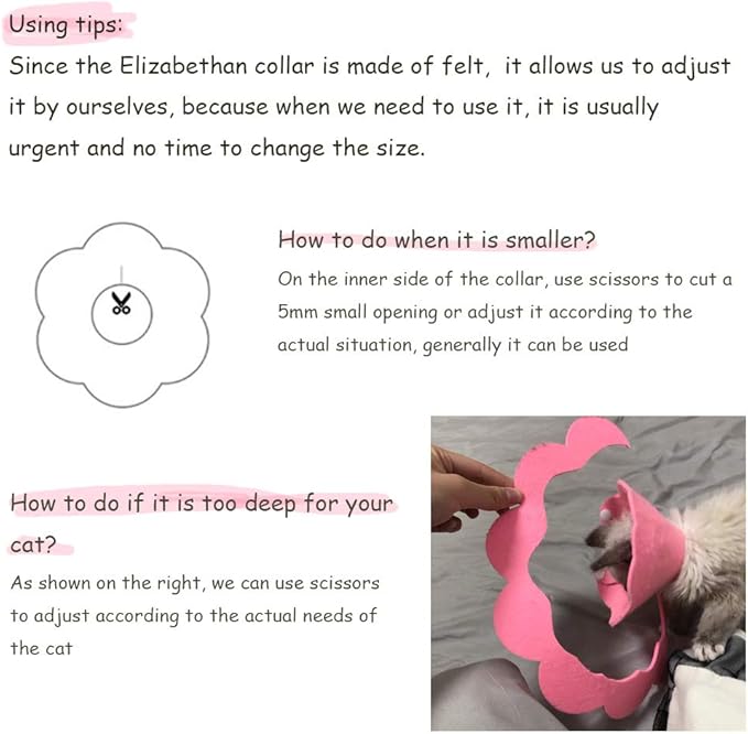 Adjustable Recovery Collar - Cute Flower Neck Cones After Surgery, Set of 2 E Collars for Kitten and Cats S Size (2 pcs)