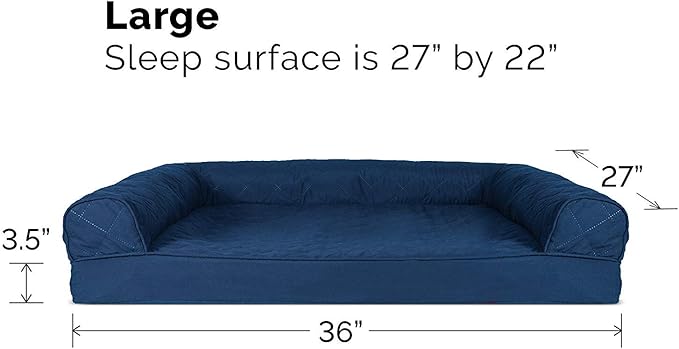 Furhaven Orthopedic Dog Bed for Large/Medium Dogs w/ Removable Bolsters & Washable Cover, For Dogs Up to 55 lbs - Quilted Sofa - Navy (Blue), Large
