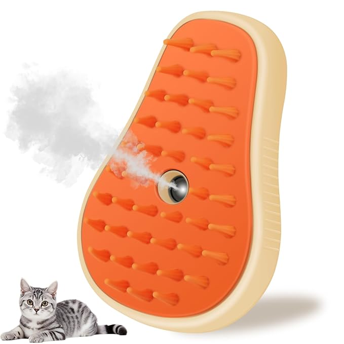 Cat Steam Brush, 3 in 1 Cat Steamy Brush, Silicone Massage Grooming Comb, Pet Hair Cleaning Misting Comb for Kittens(Avocado White)