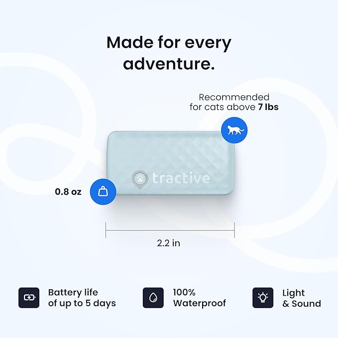 Tractive Smart Cat GPS Tracker | Real-Time Location & Wellness Monitoring for Cats 6.5 lbs+ | Territory & Location History | Up to 5-Day Battery | Breakaway Collar Included (Mint)
