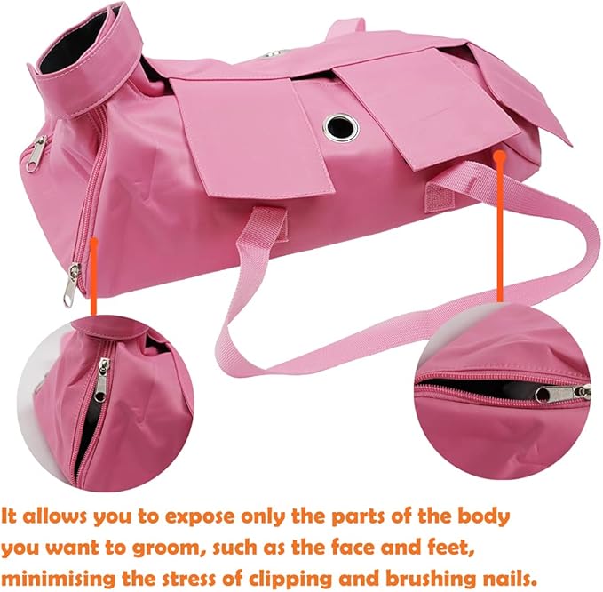Kukaster Pet Cat’s Restraint Bag for Claw Care Nail Trimming Anti-Scratching Grooming Bag for Cats Medical Examination(Pink-l)