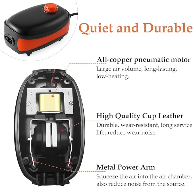 FEDOUR 4W/5W/8W Aquarium Corded Electric Air Pump, 96GPH/160GPH/256GPH Dual Outlets 4 Outlets Oxygen Pump, Ultra Quiet Aquarium Bubbler for up to 300 Gallon Fish and Turtle Tank