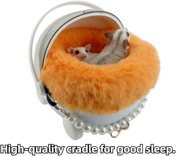 Sugar Glider Carrier Cage with Warm Nest, Cushion, Mat and Safe Lock, Portable Cages with Chain, Small Animals Travel Carrier Plastic Breathable Outgoing Box for Hamsters (White)