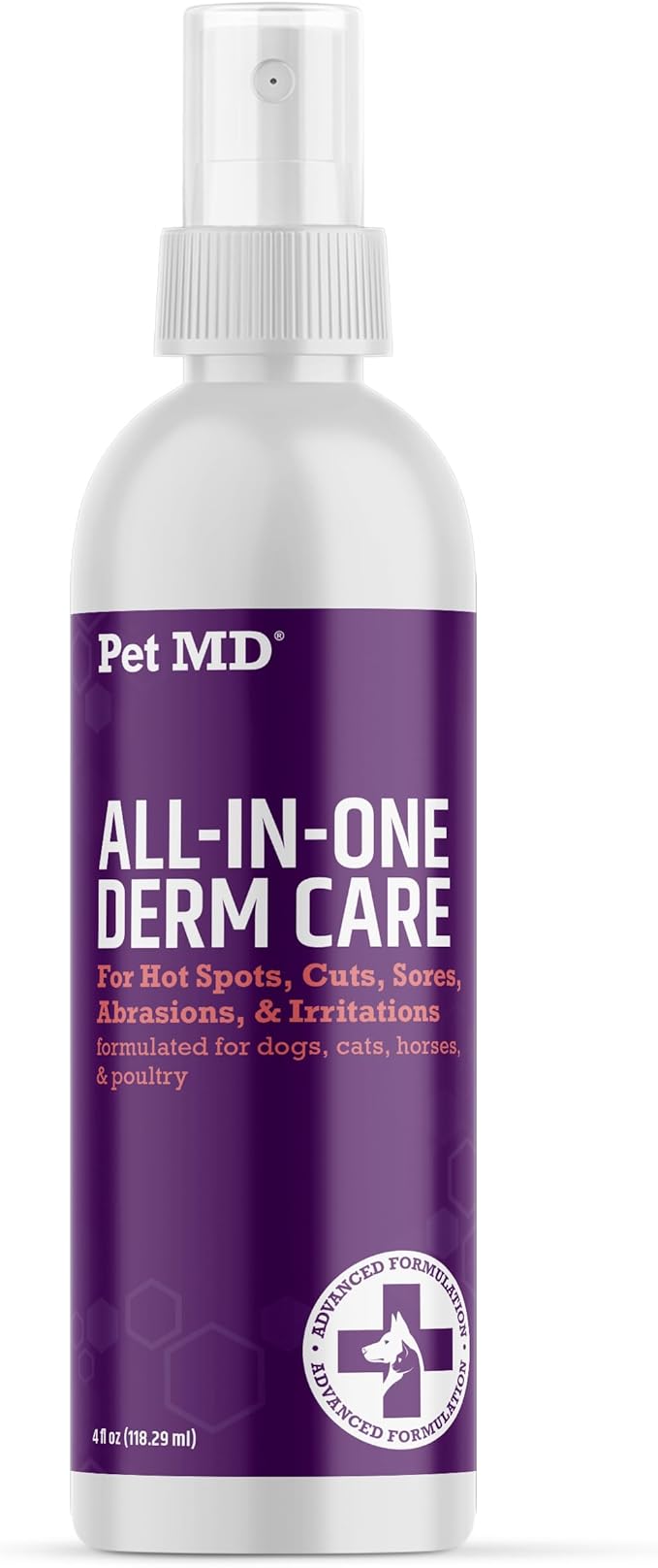 Pet MD All-in-One Derm Care - Hypochlorous Acid Spray for Dogs & All Pets - Skin Soother for Dogs & Wound Spray for Dogs - Cat Wound Care, Dog Hot Spot Remedy, & Dog Itch Relief - 4oz