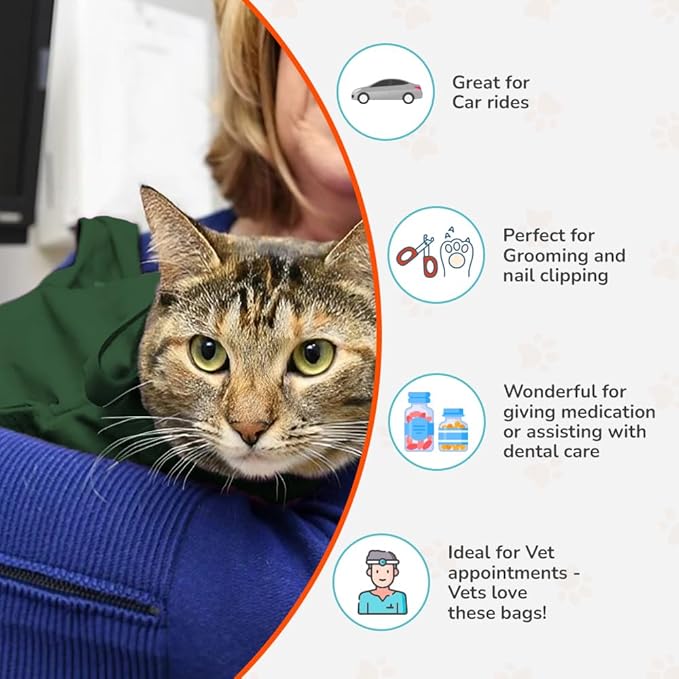 Cozy Comfort Carrier - Small Green Cat Carrier, Cat Holder for Cutting Nails, & Cat Carrier Pouch for Vet Visits, Medication Administration, Dental Care, & Travel