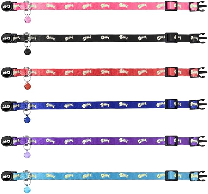 Personalized Breakaway Cat Collars Glow-in-The-Dark with ID Tag, Bell - Safety Quick - Release, Customizable for Female Male Kittens & Cats (Purple)