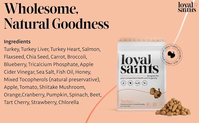 Freeze Dried Raw Dog Food - Premium Turkey and Salmon Flavor with High Protein and Grain Free Dog Food for All Breeds and Picky Eaters - Versatile as Meal Topper, Snack, and Treats, 5 Oz
