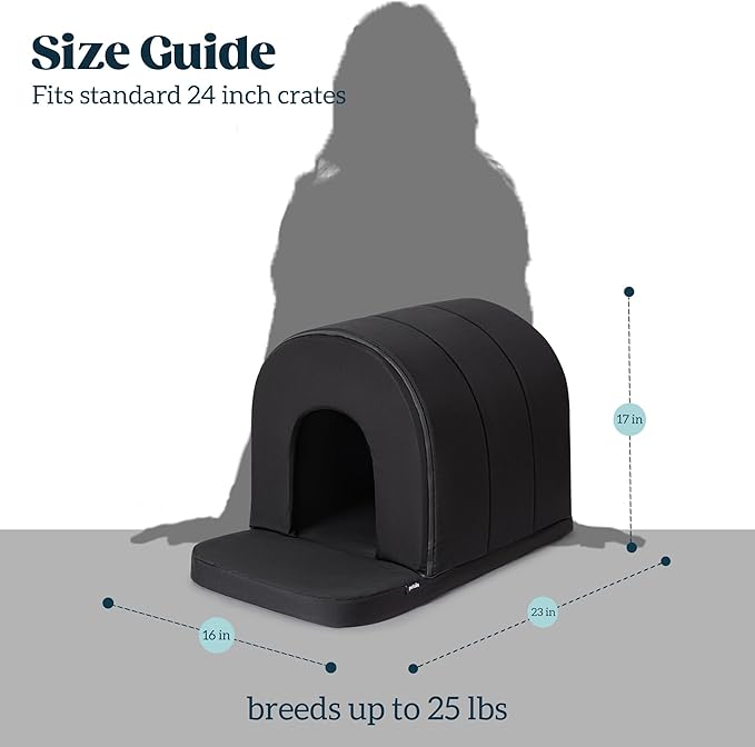 Orthopedic Dog House - Outdoor Waterproof Dog Shelter w/Porch - Indoor Pet House w/Egg-Crate Foam - Cooling - Machine Washable - Ideal for Small Breeds & Fits 24-Inch Crate - 23"x16"