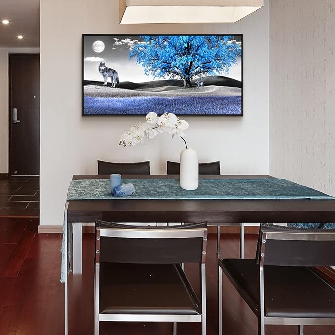 Frame Canvas Wall Art For Living Room Family Wall Decorations For Bedroom Modern Office Wall Decor Paintings Blue Tree Landscape Pictures Artwork Canvas Art Prints Home Decor Black Framed 24" X 48"