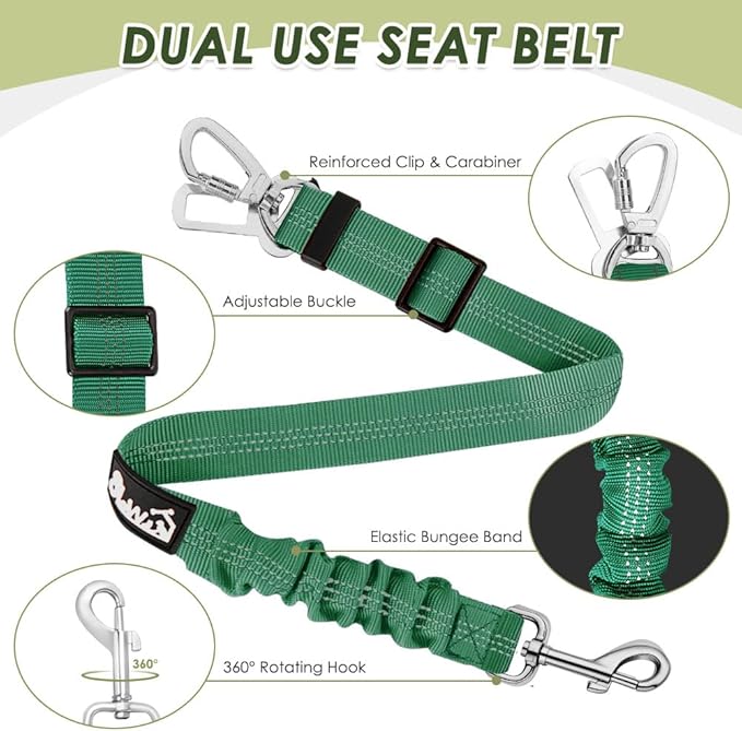 Lukovee Dog Seat Belt for Car, Adjustable Dog Car Harness for Large Medium Small Dogs, Soft Padded & Breathable Mesh Dog Seatbelt with Car Strap and Carabiner((Double Clip 2 in 1),Large)