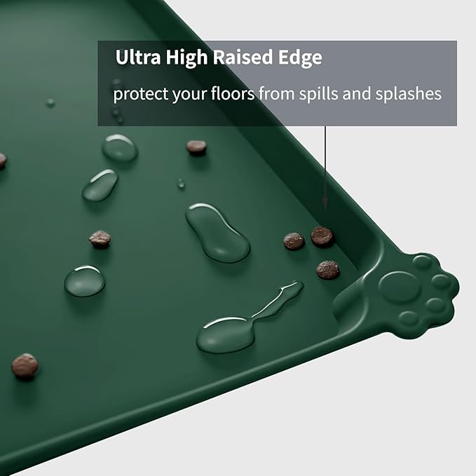 Waterproof Pet Feeding Mat with High Raised Edges, Heavier and Thicker Placemats for Cat Dog Water Bowl with BPA Free, Dogs Cats Food Mats for Messy Drinkers to Prevent Spill and Protect Floors