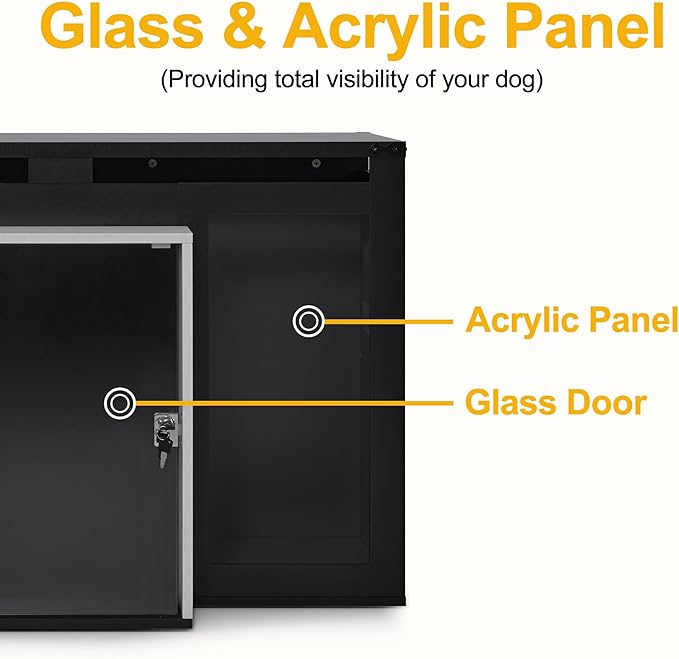 Lovupet Wooden Dog Crate Furniture, Villa Style Dog Kennel for Medium Breed with Glass Door and Acrylic Panels, GC34 (Black)