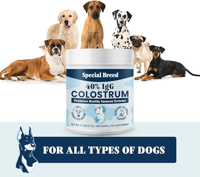 40% IgG Grass Fed Colostrum for Dogs, High IgG Third Party Tested, Immune Support, Skin & Gut Health, Seasonal Allergy & Itch Relief, Made in USA, 2.5 Oz