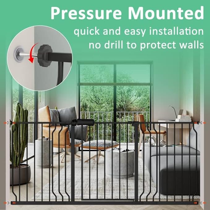 ALLAIBB Extra Wide Pressure Mounted Baby Gate Walk Through Child Kids Safety Toddler Tension Black Long Large Pet Dog Gates with Extension for doorways Kitchen (62.20-71.26"/158-181cm, Black)
