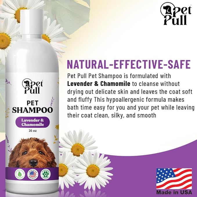 Pet Shampoo for Dogs - Plant-Based Dog Shampoo Cleanser - Dog Wash Pet Supplies for Pets with Lavender and Chamomile Scent - Safe and Gentle Sensitive Skin Dog Shampoo - Made in The USA 16oz