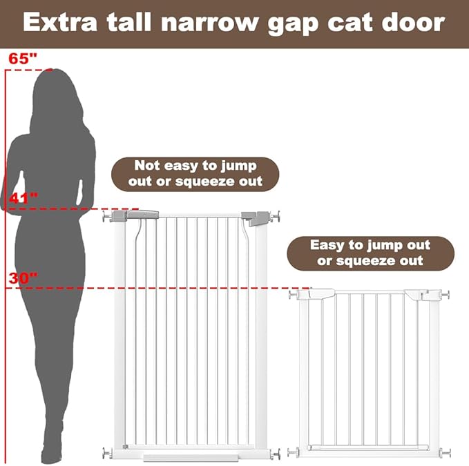 41" Extra Tall Cat Gate for Doorway, 40.6-49.1'' Metal Pet Baby Safe Gate, Extra Wide Pressure Mounted Child Door with Expansion Kit, No Drilling Cat Fence Indoor, Tall Dog Gate, White