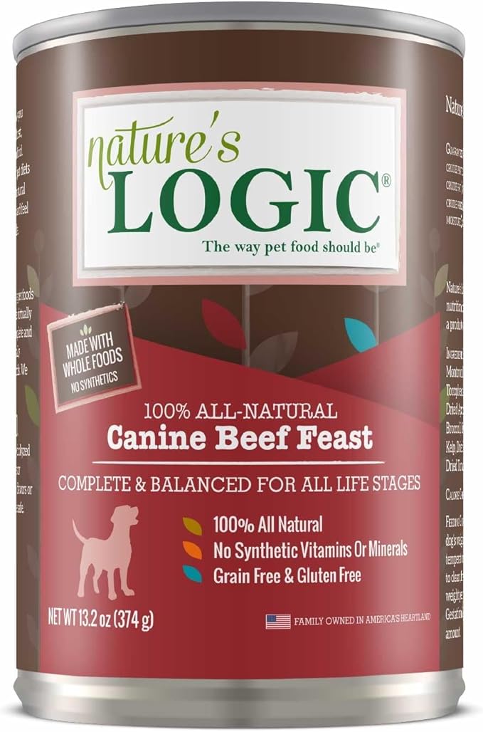 Nature's Logic Grain-Free Canned Dog Food - 95% Animal Proteins - 100% Natural Wet Dog Food Cans - No Common Allergens - All Life Stages - Ideal for Sensitive Dogs - Beef (13.2 oz, 12 pack)