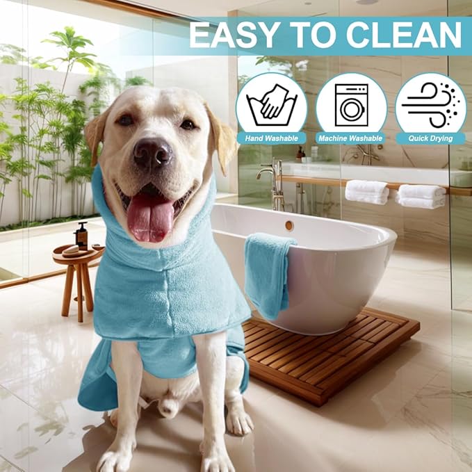 KOOGALSmall to Medium Size Dog Bathrobe, Quick Drying Super Absorbent Used for After Bathing, Warm Dog Towels, Adjustable Hoodies and Belts for Pet Dogs Bath Clothes Products (Blue, XL)