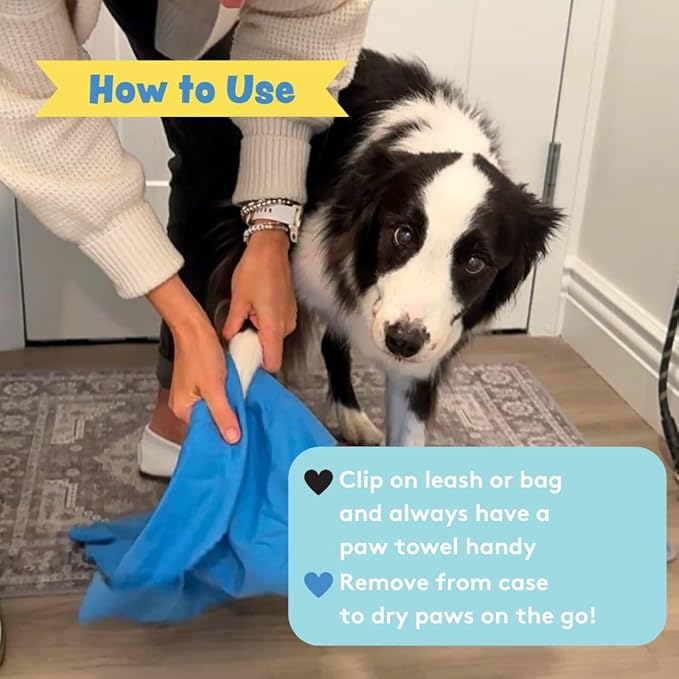 Sweet Paws Portable Dog Paw Towel, Lightweight & Super Absorbent Microfiber, Clips onto Leash, Quick Drying Towel for Dogs Paws with Silicone Case, Dry Dog’s Paws on The Go - Small - 3 Pieces Set