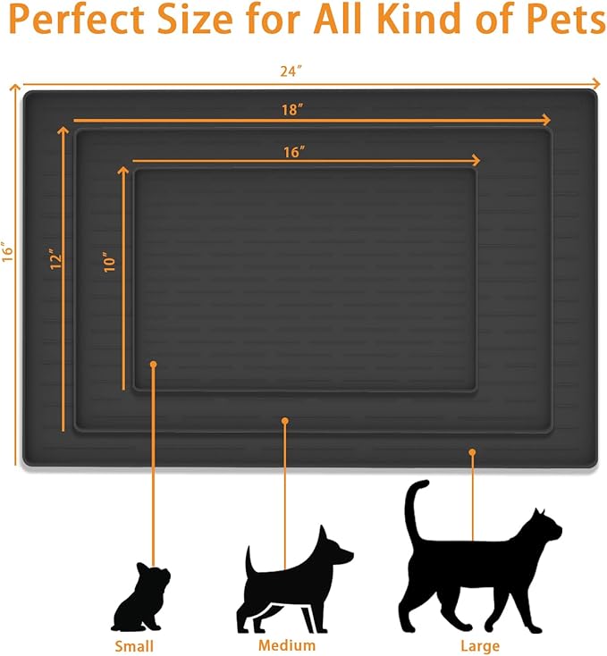 24" x 16" Dog Food Mat, Silicone Pet Mats for Food and Water, Nonslip Pet Feeding Mats for Floors, Dog Cat Bowl Mat with Raised Edges, Lake Blue